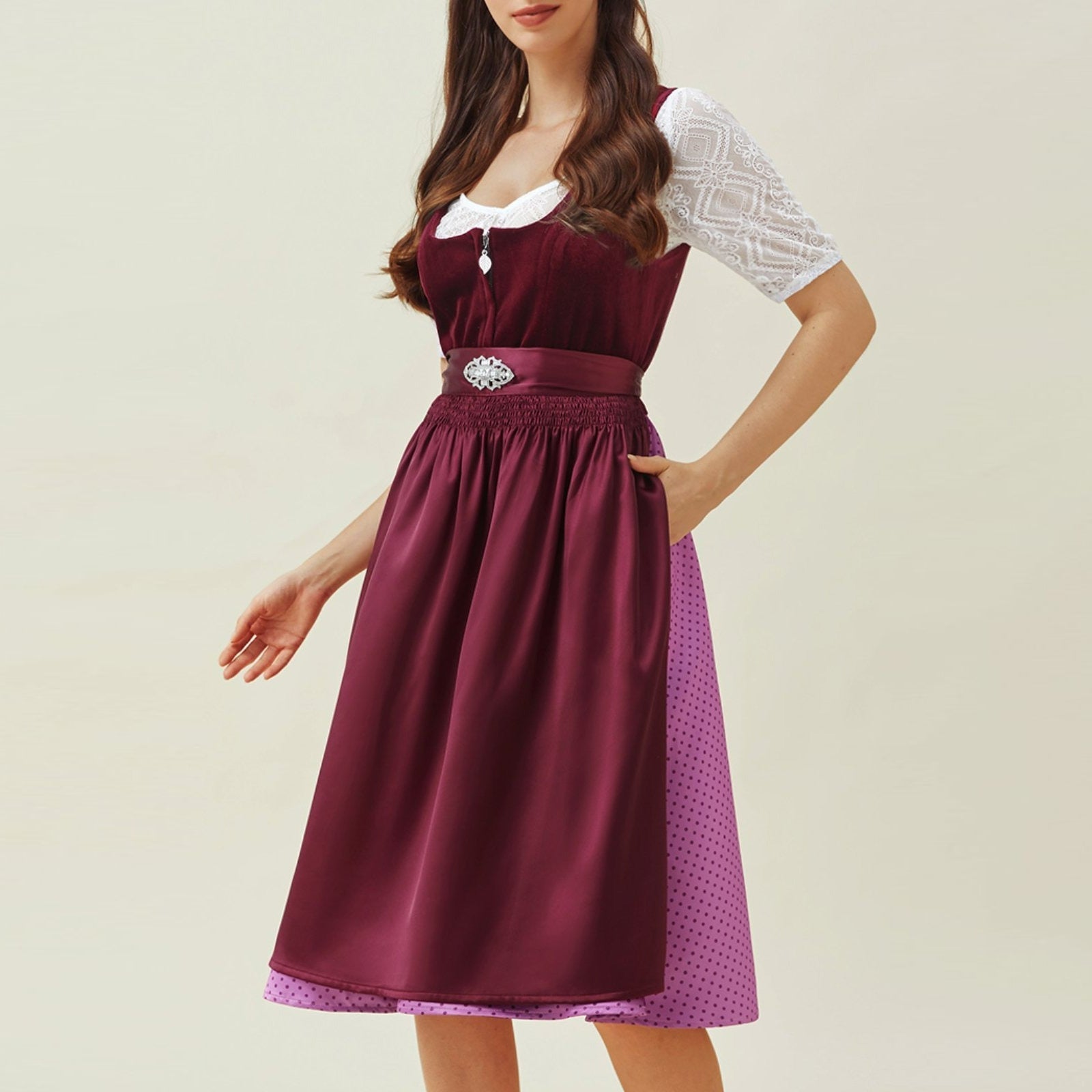 Vrouwen Dirndlkleid met Schürze Lila Gelaagd Hoogwaardige Stoffen 2