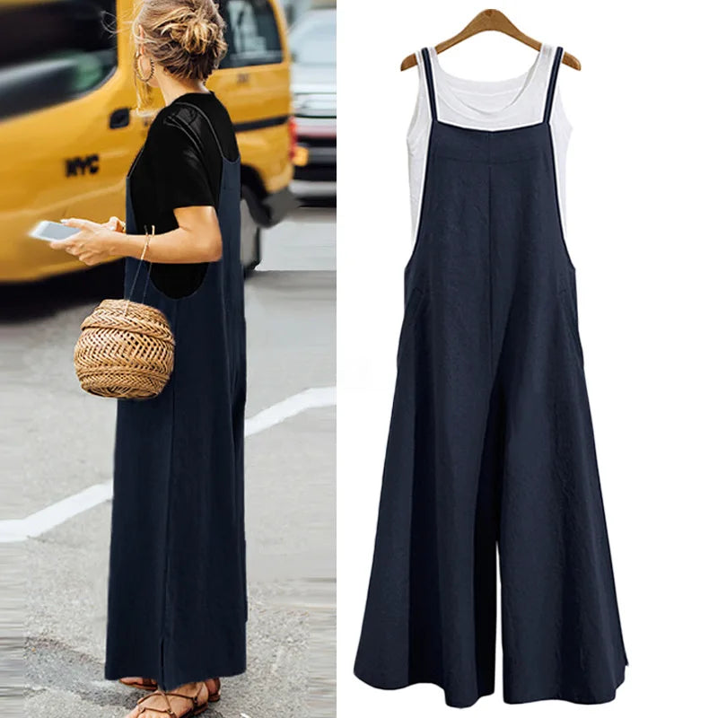 Vrouwen Jumpsuit Zomer Effen Kleur Wijde Pijpen 2