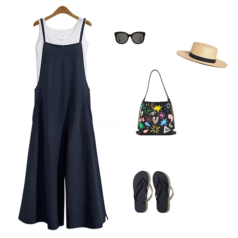 Vrouwen Jumpsuit Zomer Effen Kleur Wijde Pijpen 4