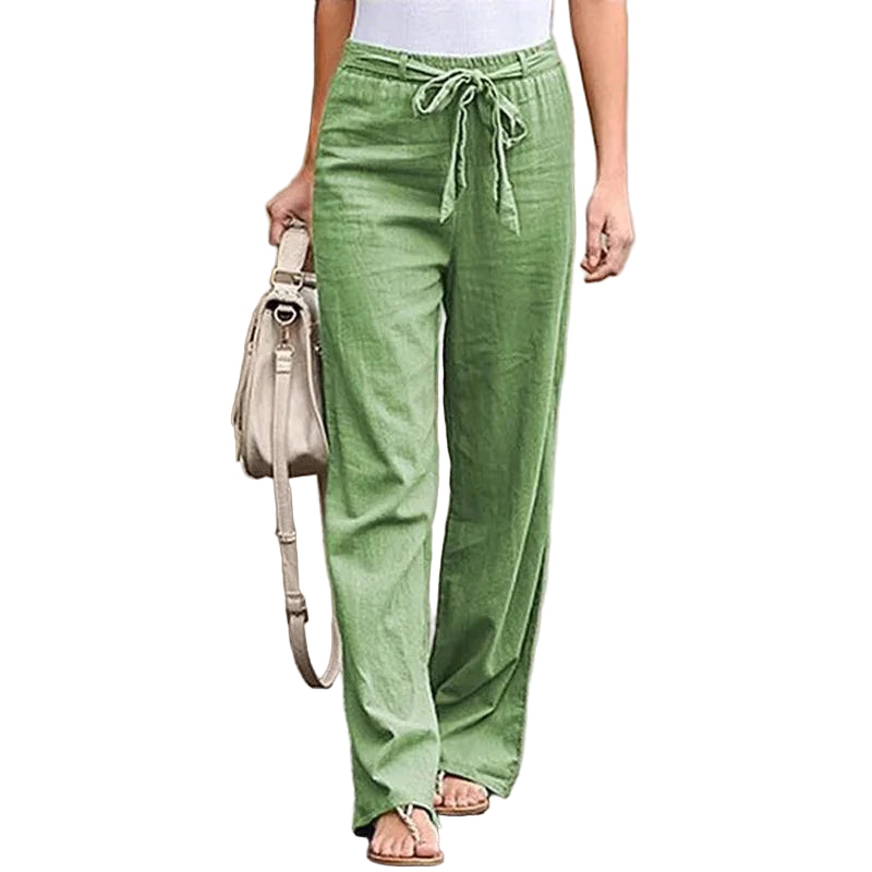 Vrouwen Katoenen Linnen Broek Losse Rechte Pasvorm 0