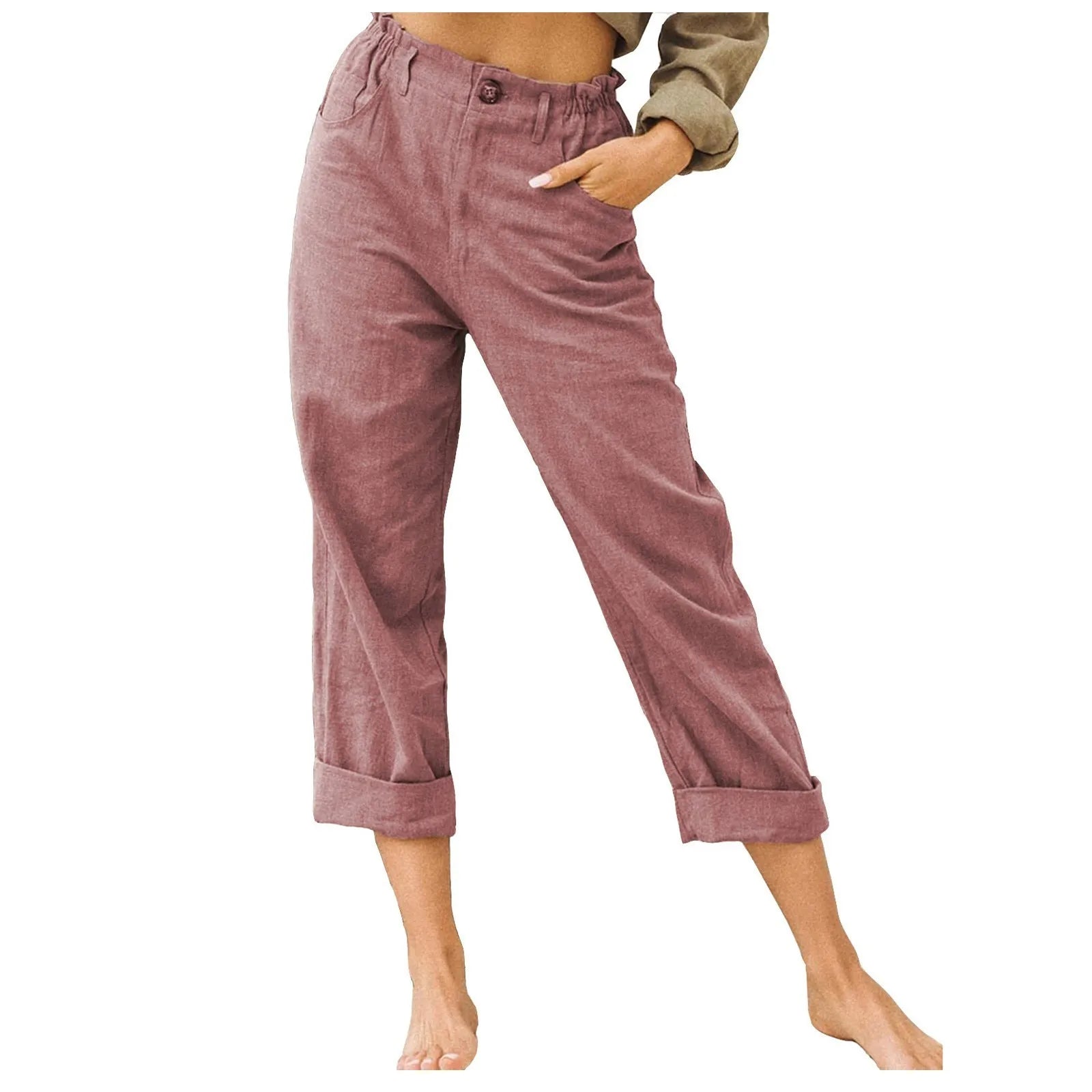 Vrouwen Lange Broek Casual Katoen Linnen Met Zakken 0