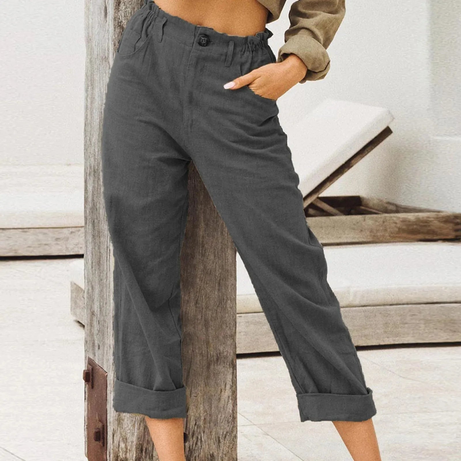 Vrouwen Lange Broek Casual Katoen Linnen Met Zakken 9