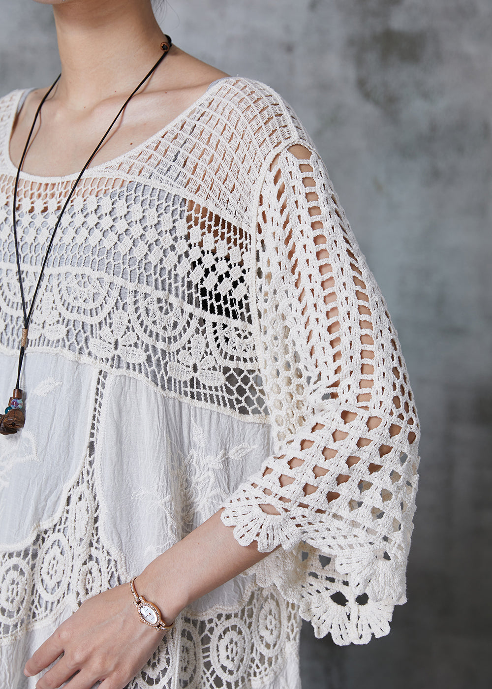 Vrouwen Lange Jurk Met Holle Kant Oversized 4