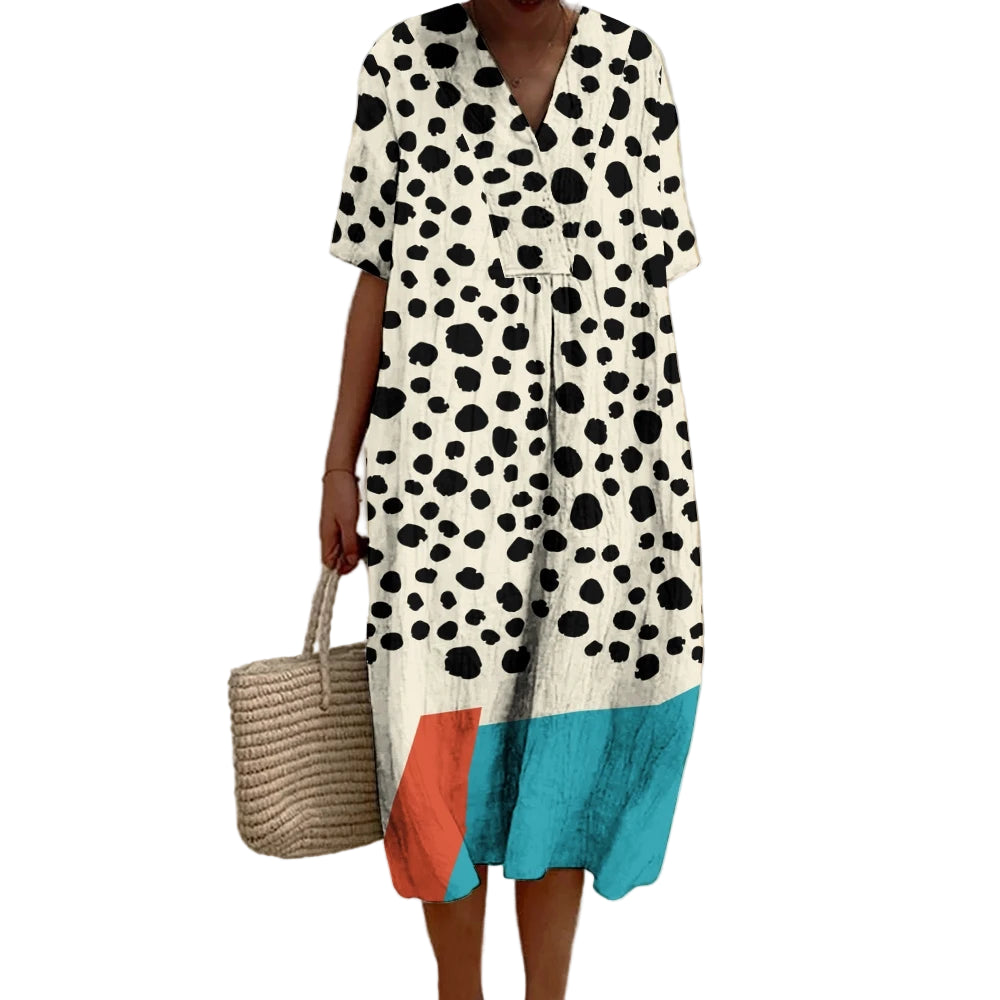 Vrouwen Lange Jurk Polka Dots Casual V-Hals Katoen 0