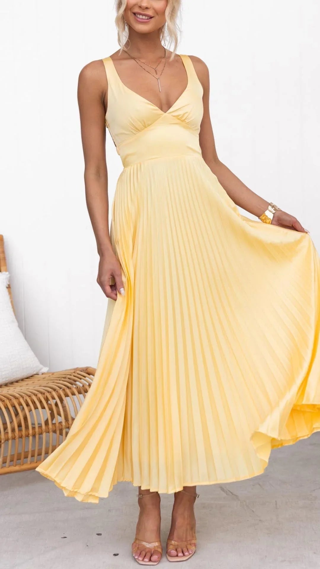 Vrouwen Maxi-jurk Geplooid met V-hals 0