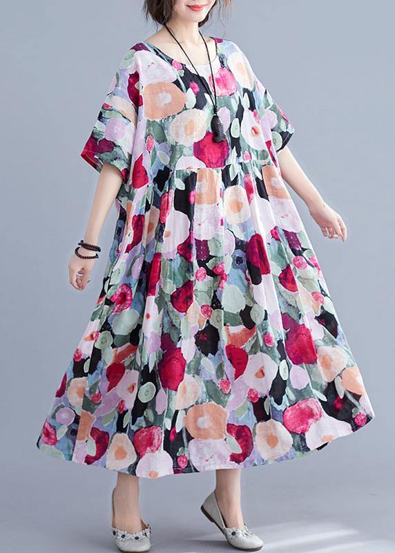 Vrouwen Maxi Jurk Bohemian Bloemenprint met Halve Mouwen 1