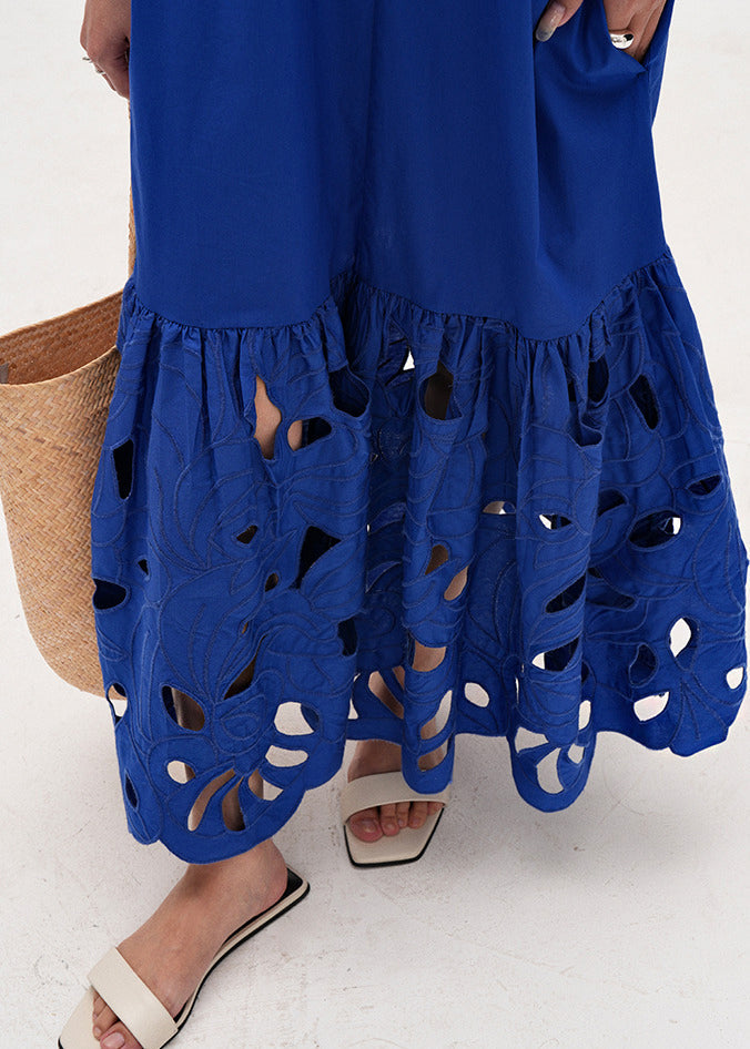 Vrouwen Maxi Jurk Gehaakt Katoen met Halve Mouwen 4