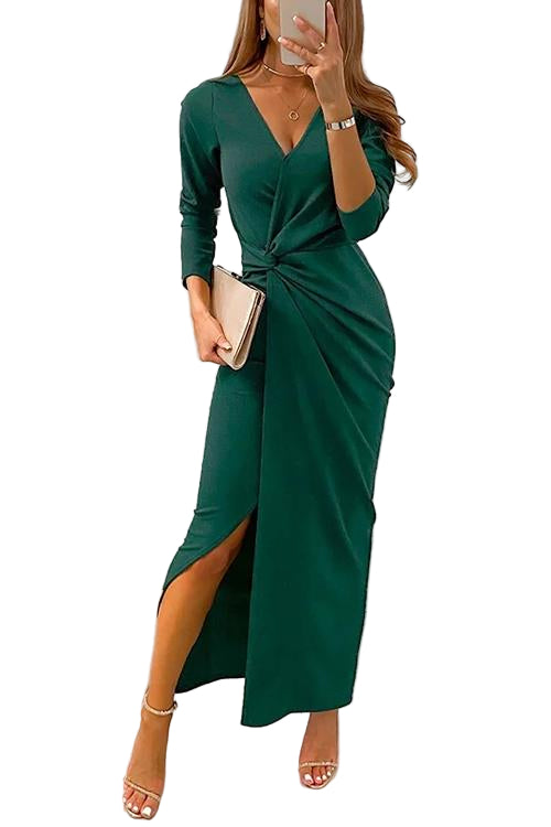 Vrouwen Maxi Jurk Gewikkeld met V-hals 0