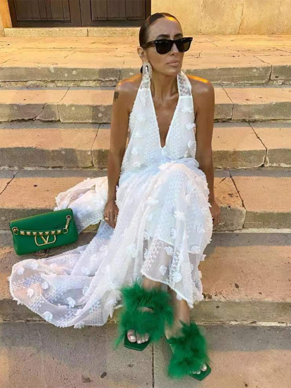 Vrouwen Maxi Jurk Halter Bloemenprint 7