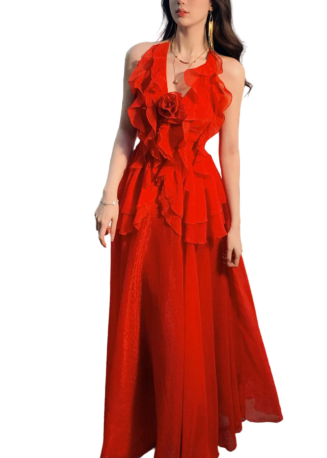 Vrouwen Maxi Jurk Halterstijl Met Golven