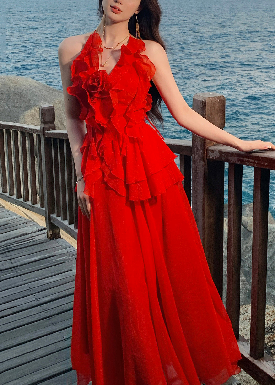 Vrouwen Maxi Jurk Halterstijl Met Golven 3