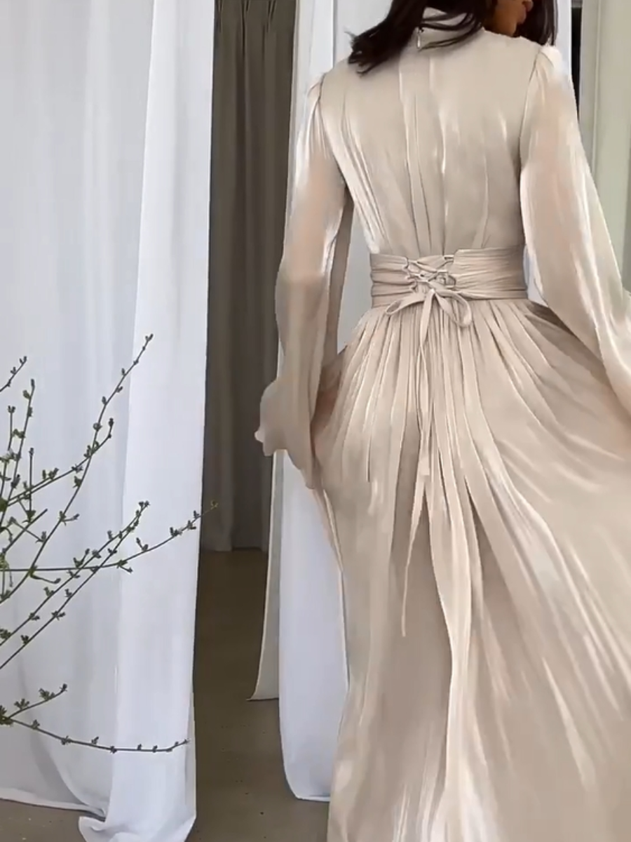 Vrouwen Maxi Jurk Met Opstaande Kraag 2