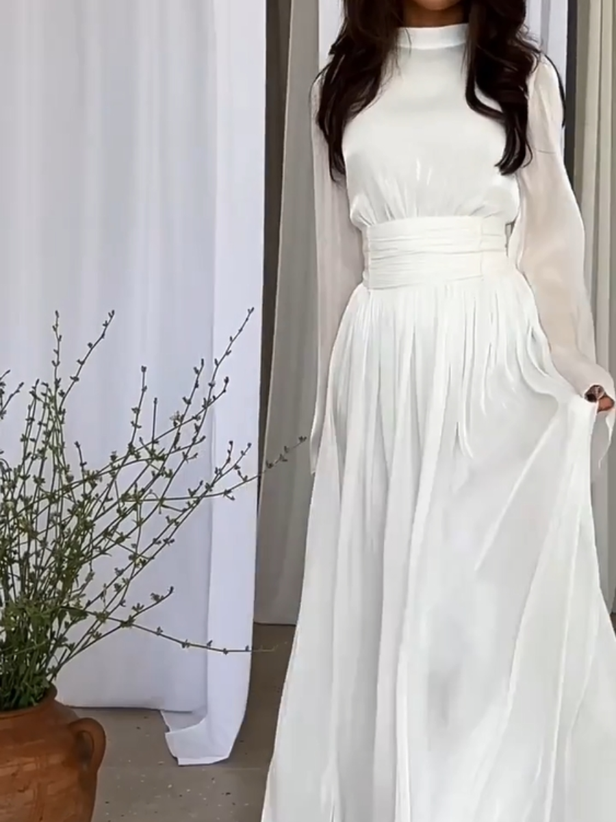 Vrouwen Maxi Jurk Met Opstaande Kraag 3