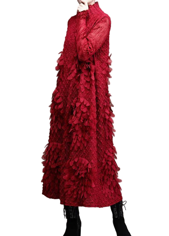 Vrouwen Maxi Jurk Met Staande Kraag en Drie-Dimensionale Decoratie 1