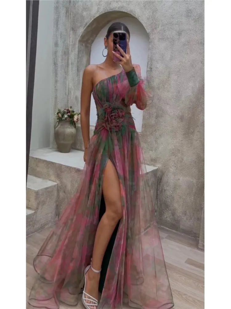 Vrouwen Maxi Jurk Off-Shoulder Bloemenprint Polyester 7