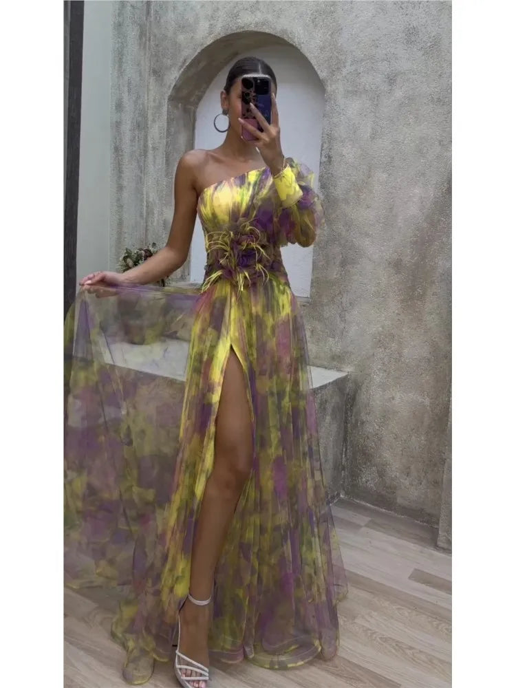 Vrouwen Maxi Jurk Off-Shoulder Bloemenprint Polyester 8