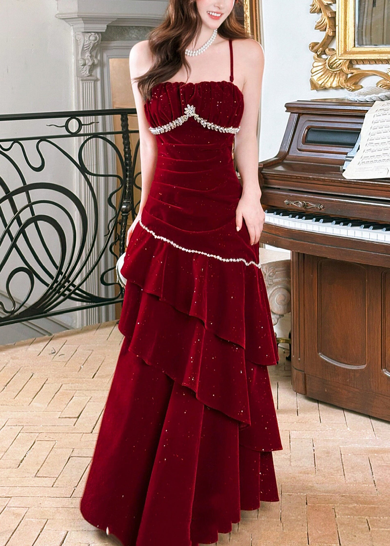 Vrouwen Maxi Jurk met Spaghetti Bandjes en Golvend Design 1