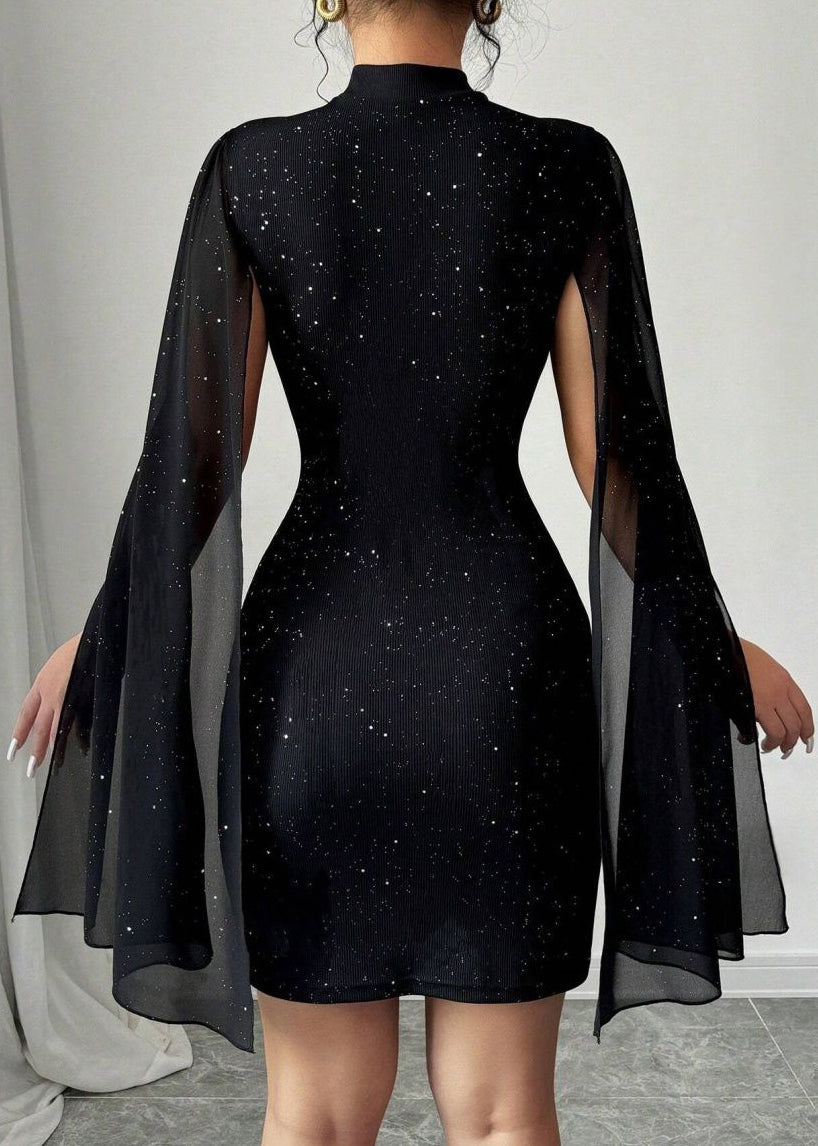 Vrouwen Mid Cape Jurk met Opstaande Kraag en Pailletten 4