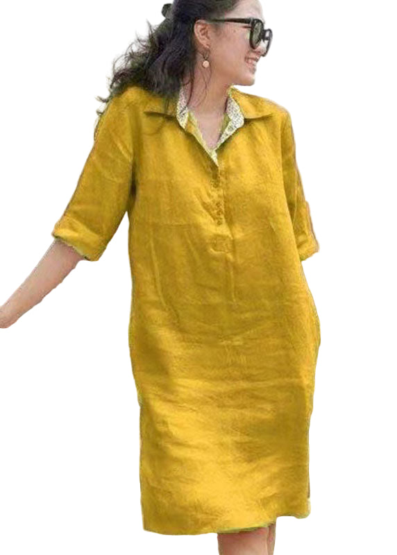 Vrouwen Mid Dress met Peter Pan Kraag en Patchwork 0