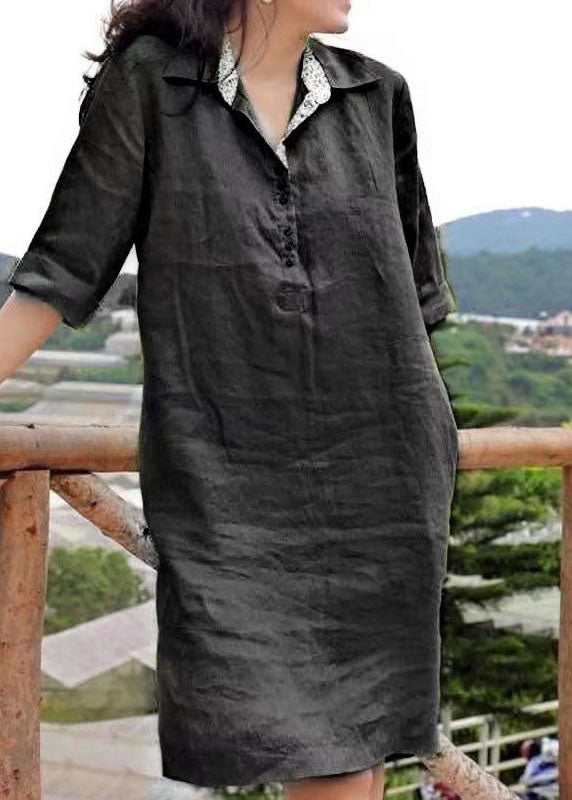 Vrouwen Mid Dress met Peter Pan Kraag en Patchwork 4