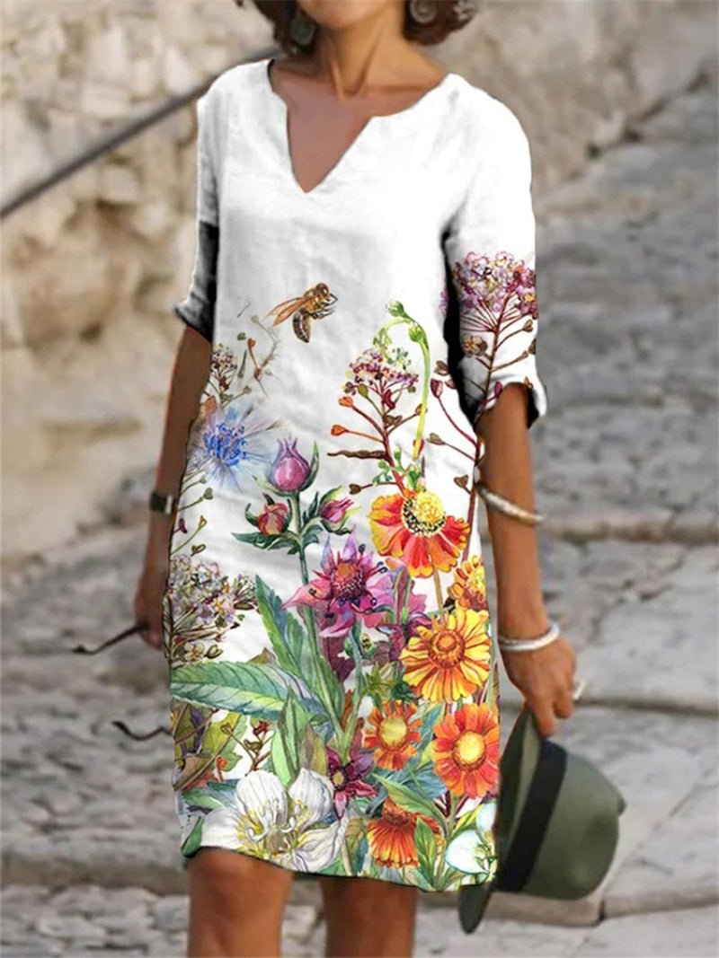 Vrouwen Midi-Jurk Bloemige Print Casual Stijl 4