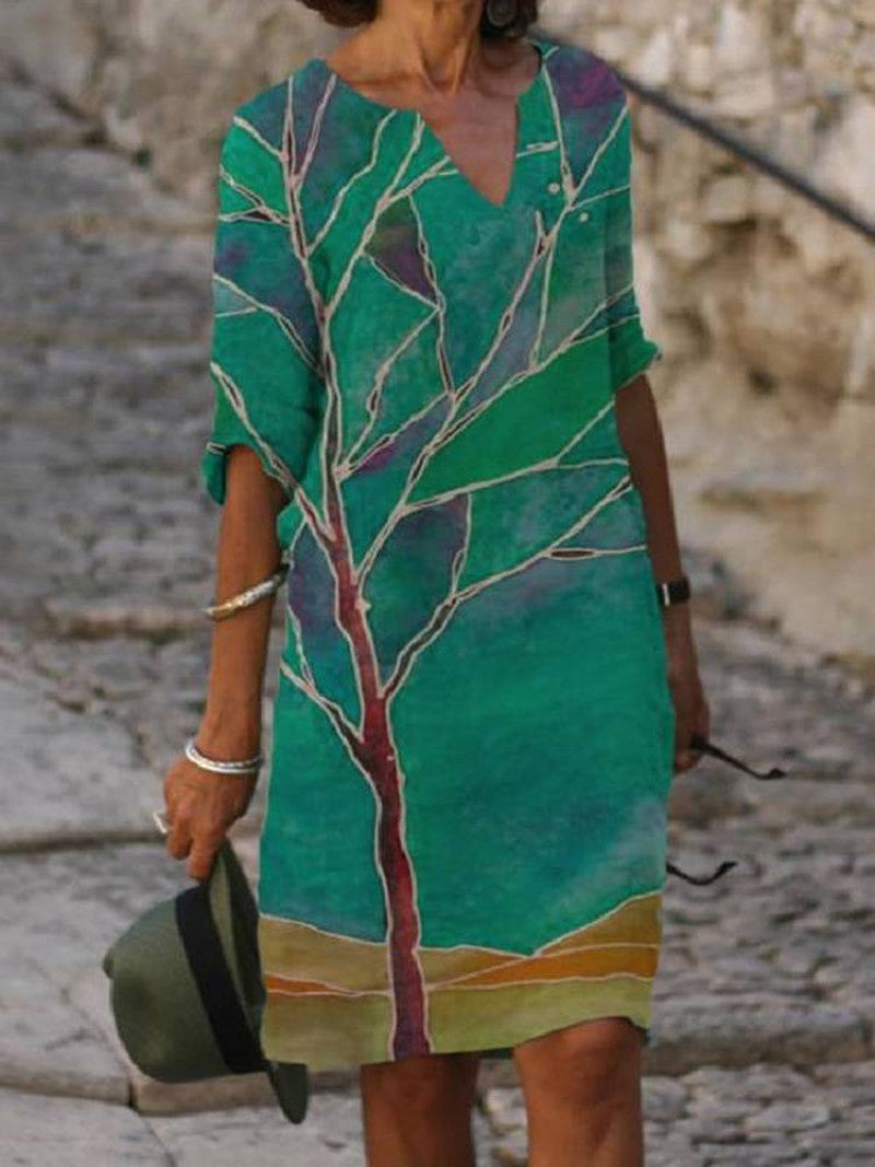 Vrouwen Midi-Jurk Bloemige Print Casual Stijl 7