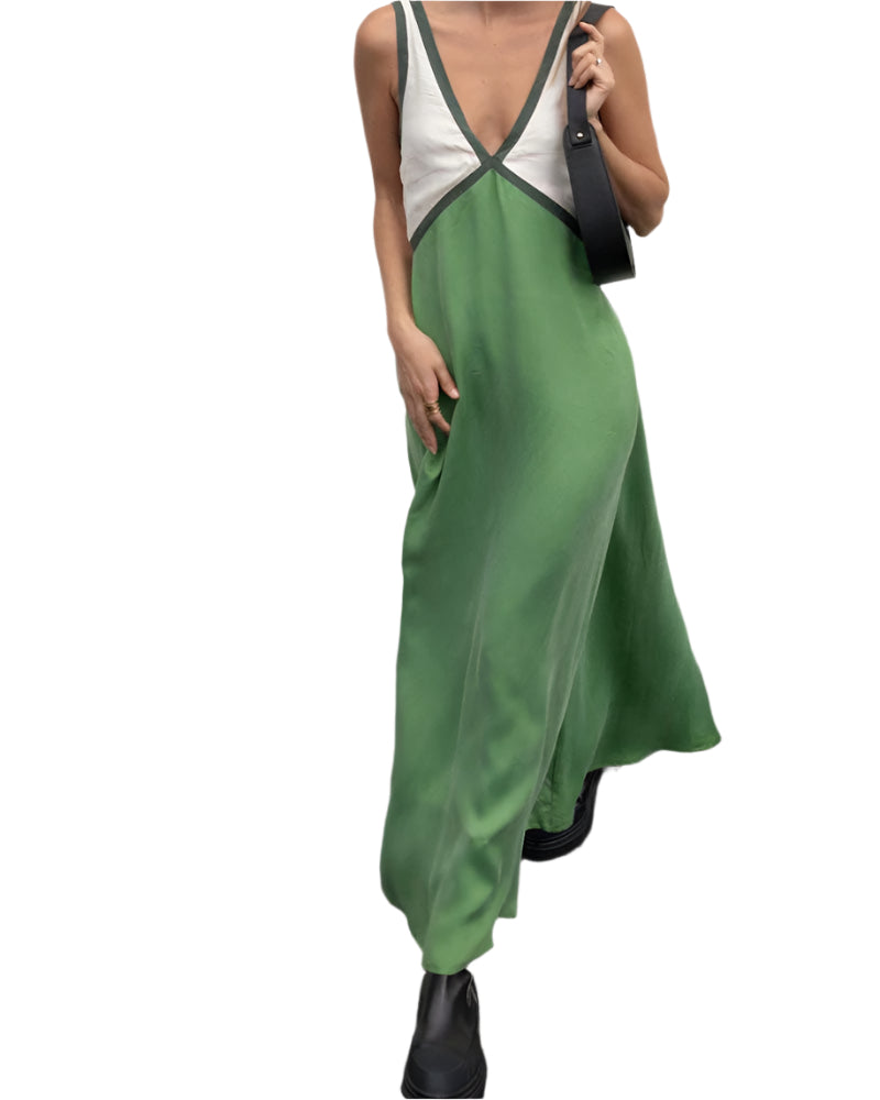 Vrouwen Midi Jurk V-hals Contrastkleuren 0