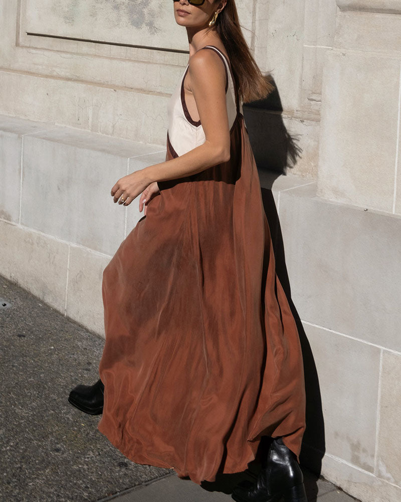 Vrouwen Midi Jurk V-hals Contrastkleuren 5