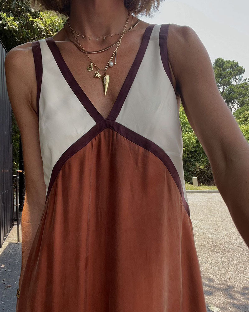 Vrouwen Midi Jurk V-hals Contrastkleuren 7