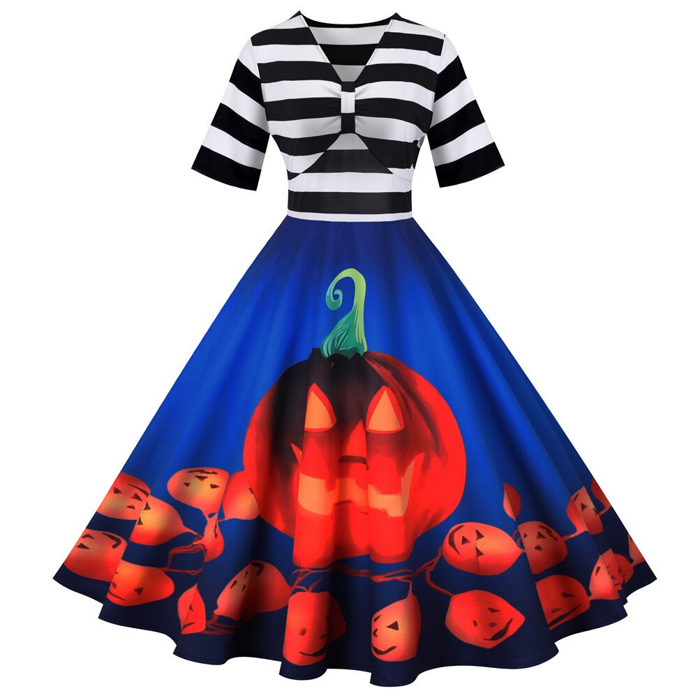 Vrouwen Midi Kostuum Jurk Retro met Kürbismotief Hoogwaardige Stof 1