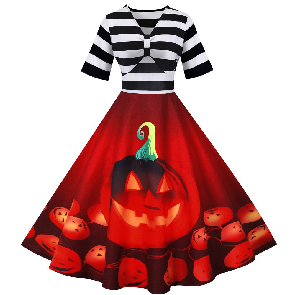 Vrouwen Midi Kostuum Jurk Retro met Kürbismotief Hoogwaardige Stof 3
