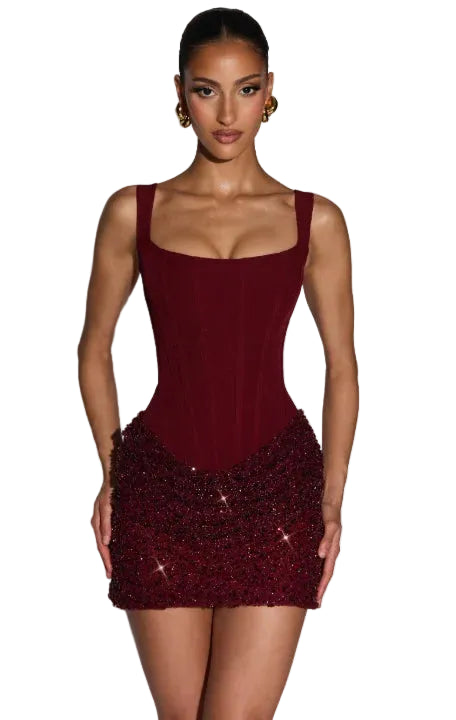 Vrouwen Mini Jurk Geplooid Met Pailletten 0