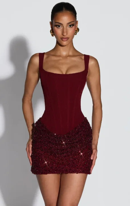 Vrouwen Mini Jurk Geplooid Met Pailletten 11