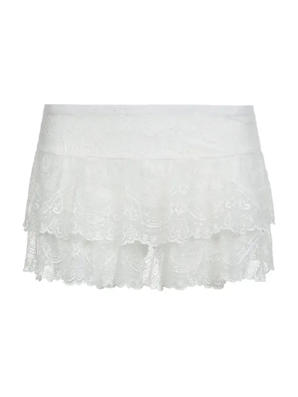 Vrouwen Mini Rok Dubbele Laag Kanten Hoge Taille 1