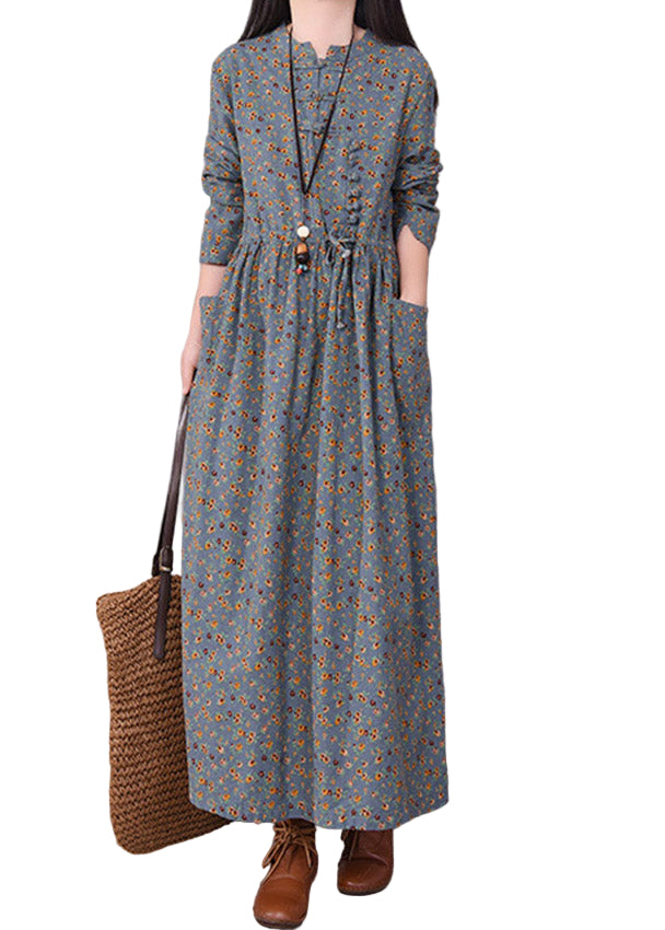 Vrouwen O-Neck Jurk met Print en Knoopdetail 0