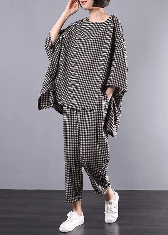 Vrouwen Plus Size Blouse en Broek Set in Ruitpatroon 1