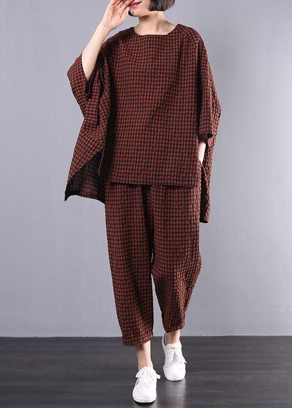 Vrouwen Plus Size Blouse en Broek Set in Ruitpatroon 2