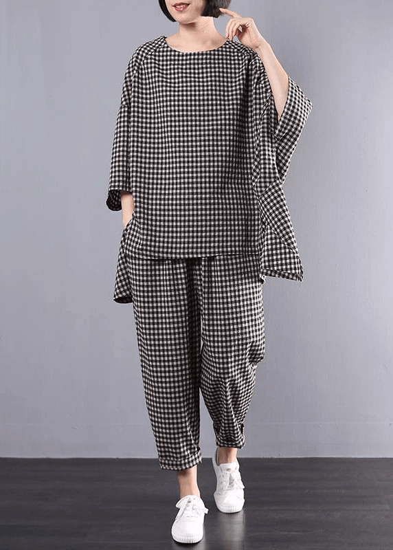 Vrouwen Plus Size Blouse en Broek Set in Ruitpatroon 5