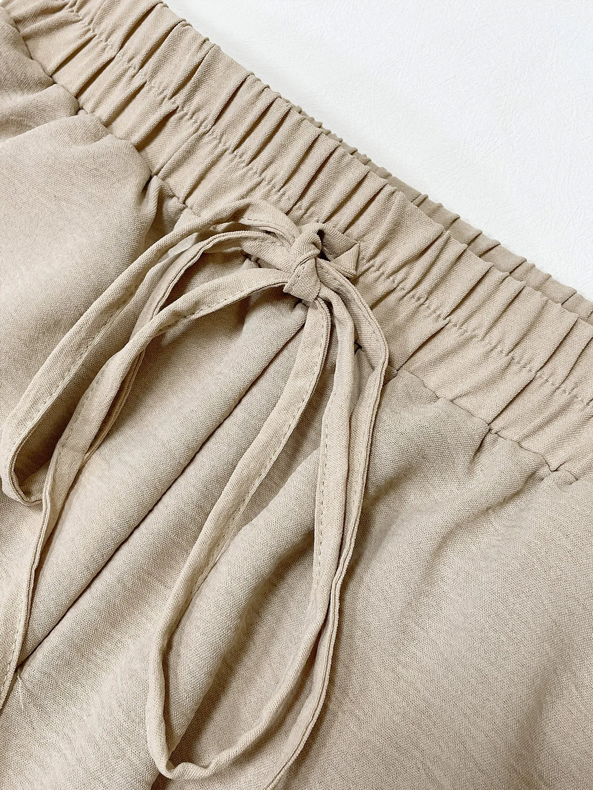 Vrouwen Rechte Broek Met Strik Voorzijde Elastische Taille Hoogwaardige Stof 5