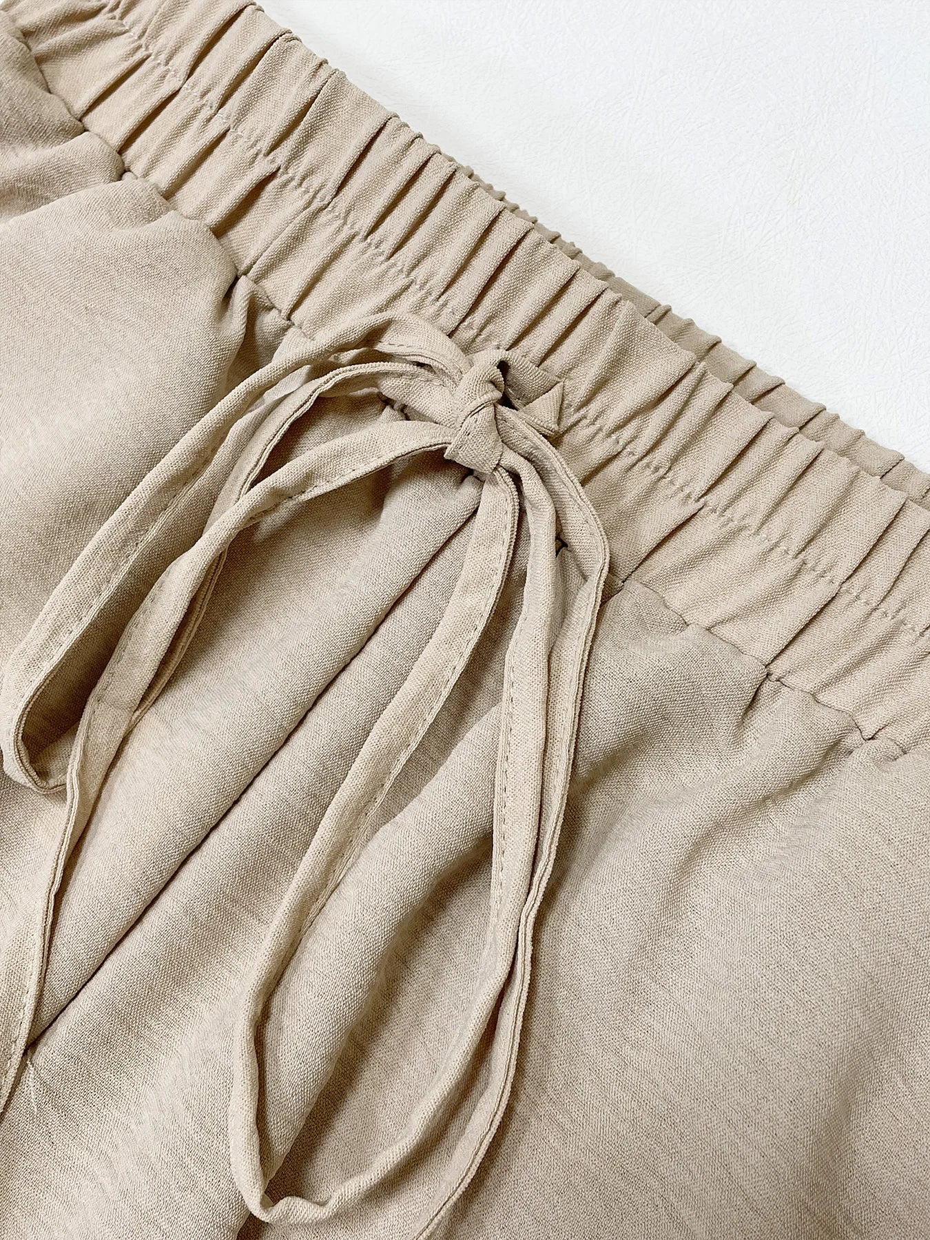 Vrouwen Rechte Broek Met Strik Voorzijde Elastische Taille Hoogwaardige Stof 5