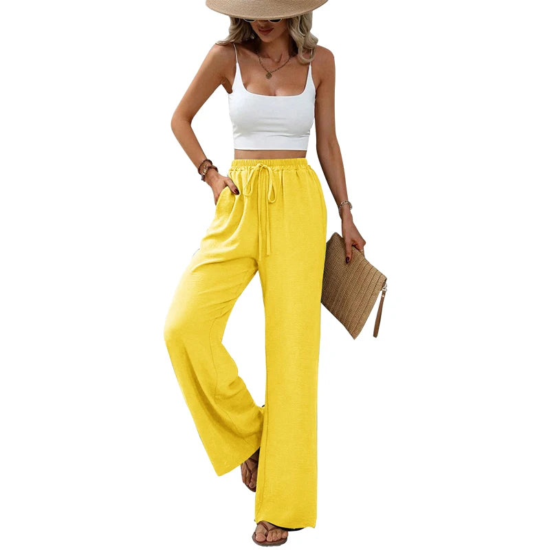 Vrouwen Rechte Broek Met Strik Voorzijde Elastische Taille Hoogwaardige Stof 8