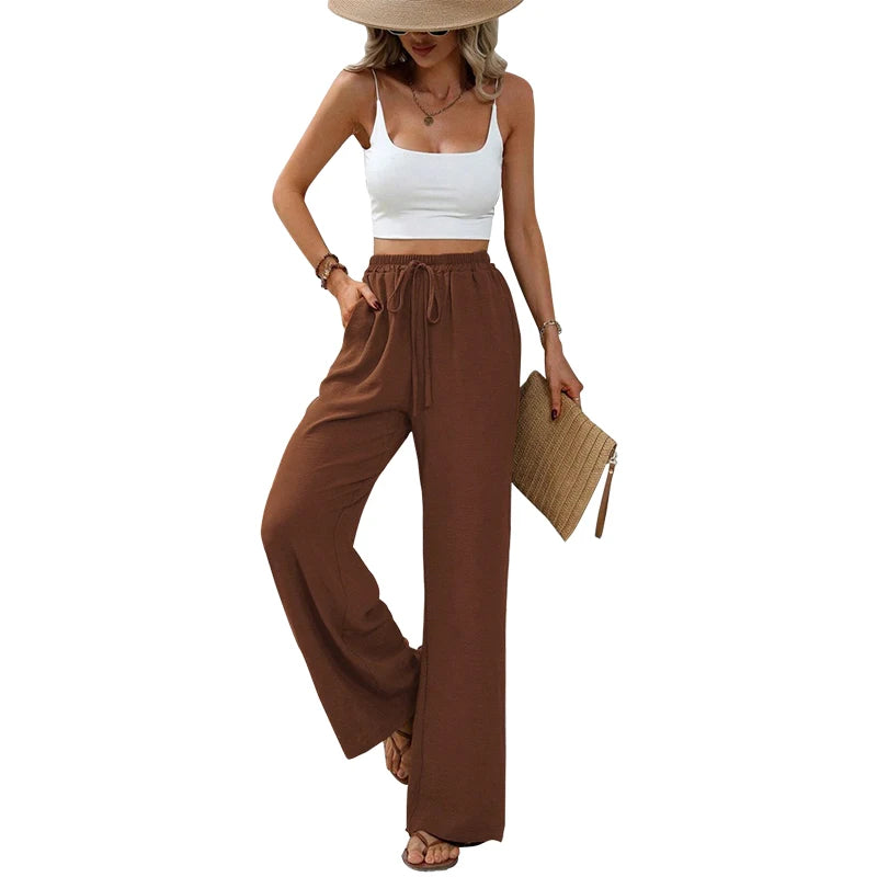 Vrouwen Rechte Broek Met Strik Voorzijde Elastische Taille Hoogwaardige Stof 9