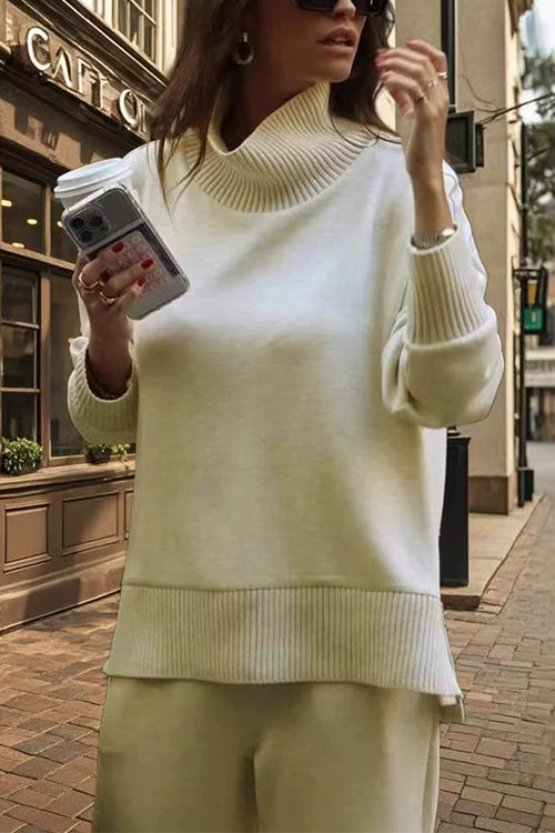 Vrouwen Set met Hoge Hals en Wijde Pijpen Casual 2