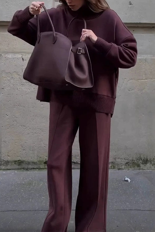 Vrouwen Set met Hoge Hals en Wijde Pijpen Casual 4