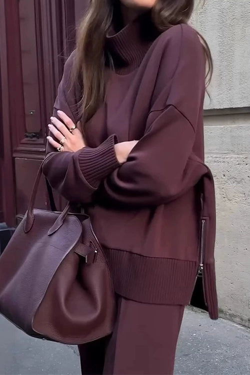 Vrouwen Set met Hoge Hals en Wijde Pijpen Casual 5