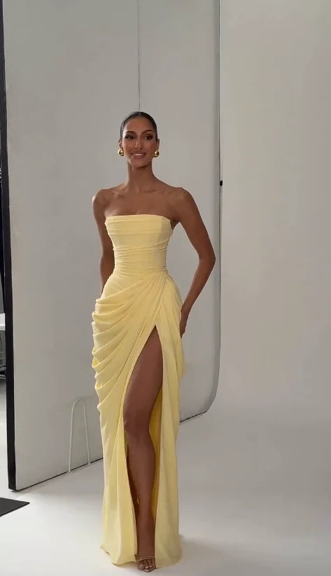 Vrouwen Strapless Geplooide Jurk Met Hoge Taille 15