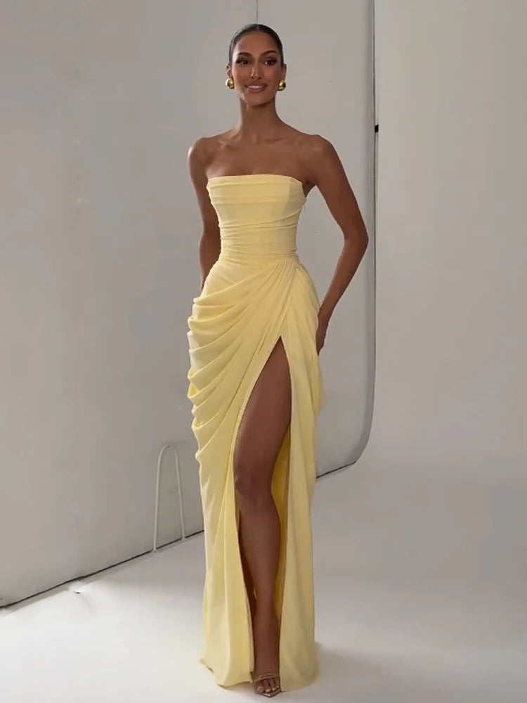Vrouwen Strapless Geplooide Jurk Met Hoge Taille 4