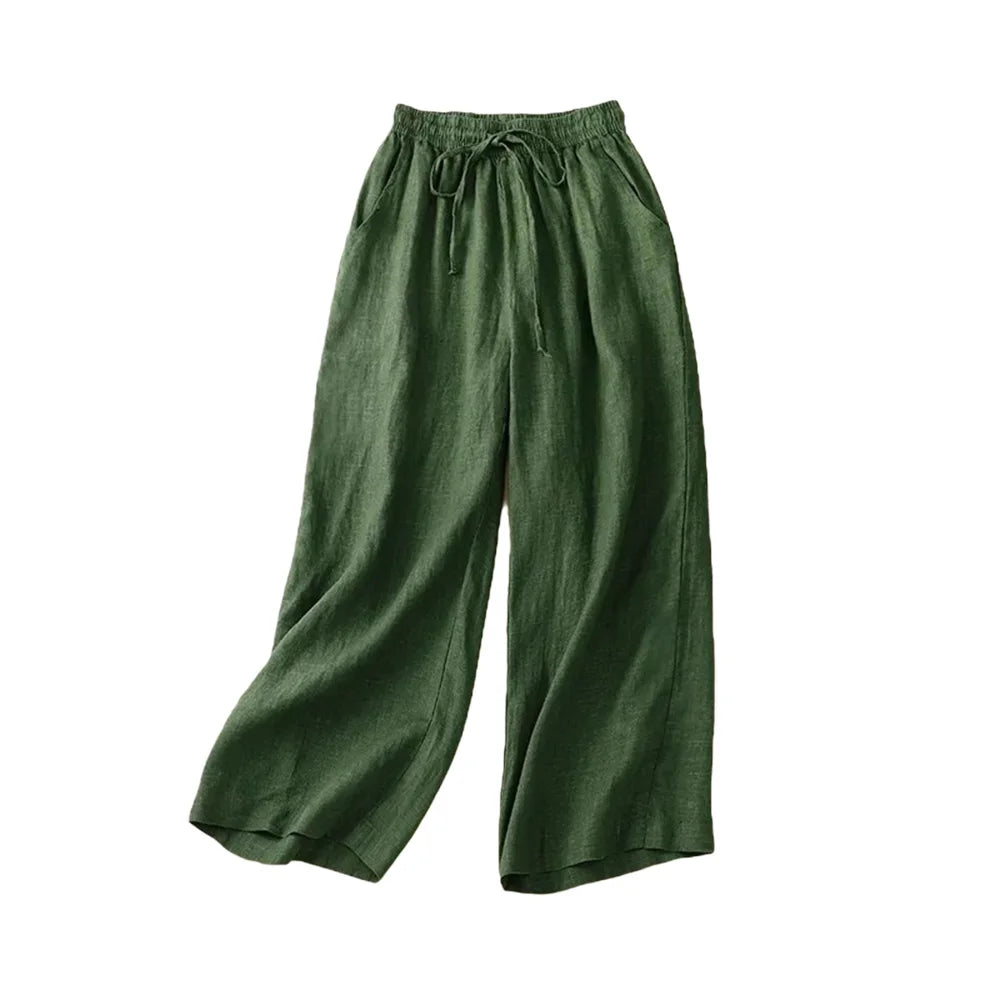 Vrouwen Wijde Pantalon Hoog Taille Katoen Linnen 1