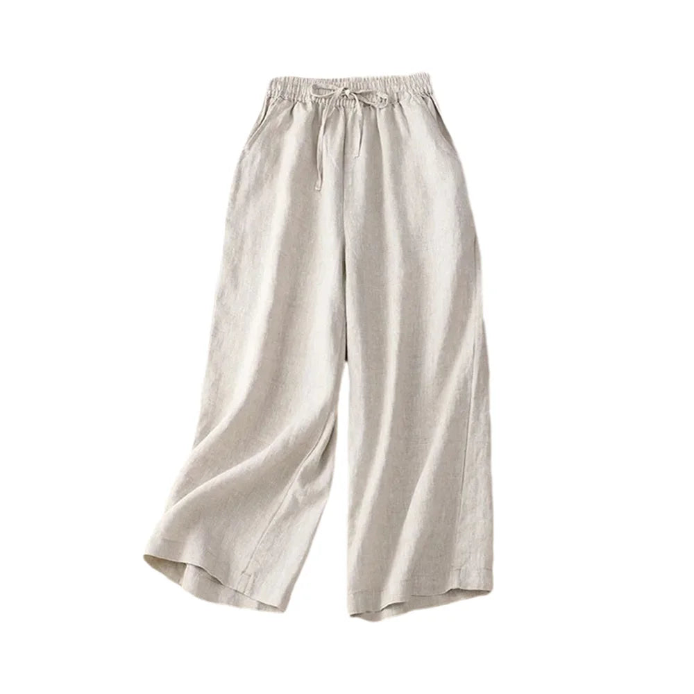 Vrouwen Wijde Pantalon Hoog Taille Katoen Linnen 2
