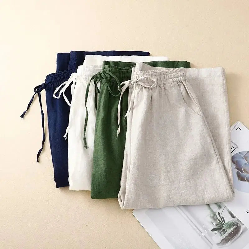 Vrouwen Wijde Pantalon Hoog Taille Katoen Linnen 5